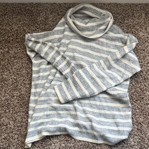 LOFT Gray and Cream Striped Turtleneck Sweater